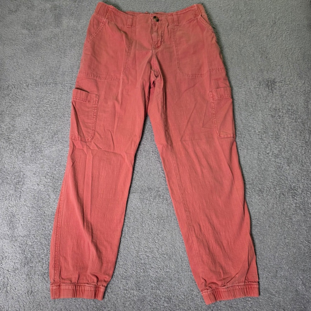 Sonoma Womens 10 Cargo Jogger Pants Coral Pink Elastic Waist Utility Tapered Leg